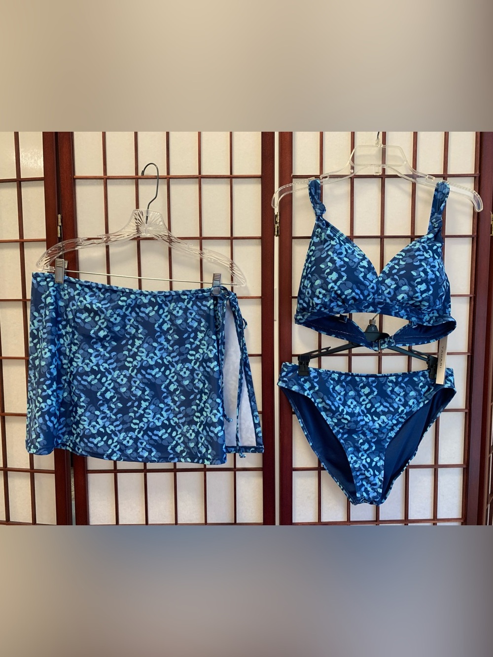 NWT Tahari 3-Piece Reflection Blue Bikini Set in Size XL